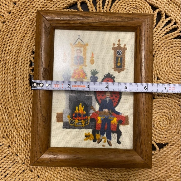 Vintage 1980 Crewel Fireside Gent Cats Framed Art Dimensions 6059 Completed Cat - Picture 6 of 7